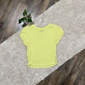 Urban Outfitters Out From Under Medium Neon Yellow Ribbed Ruffled Cropped Tee